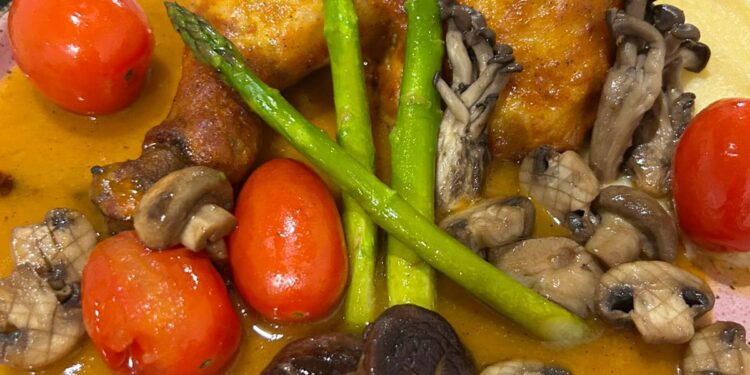 Cosce Di Pollo com Asparagi e Funghi
